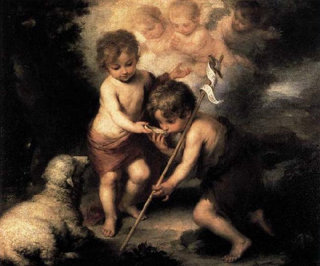 MURILLO, Bartolome Esteban Infant Christ Offering a Drink of Water to St John